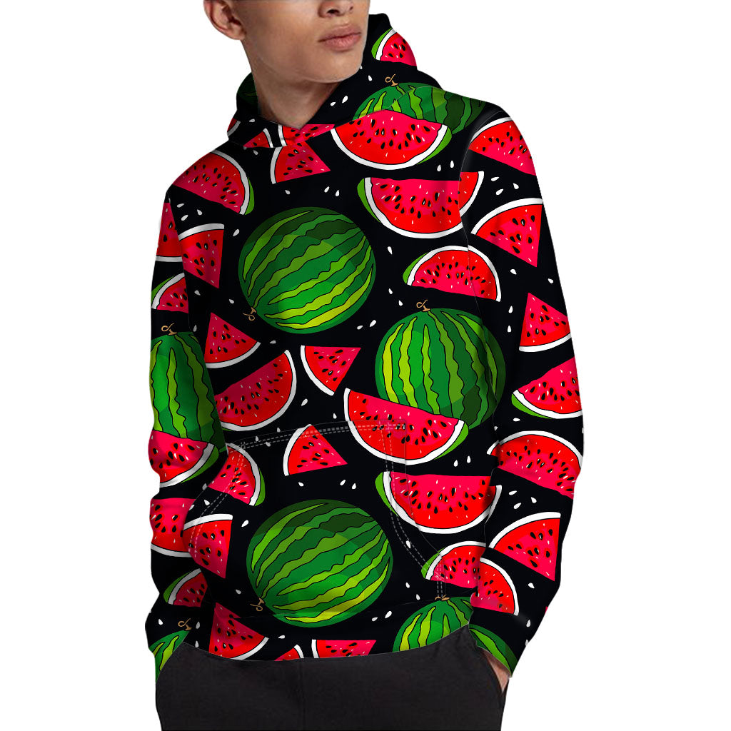 Black Watermelon Pieces Pattern Print Pullover Hoodie