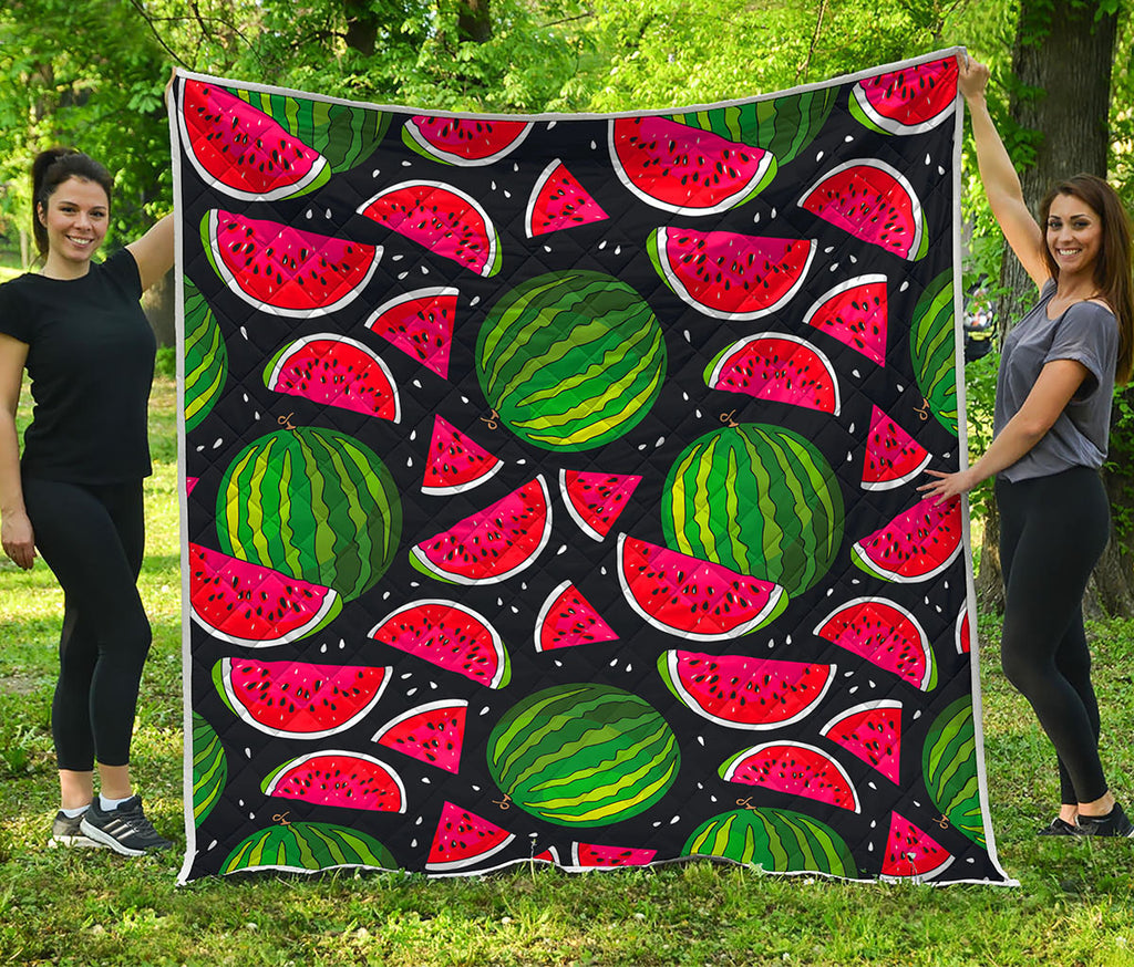 Black Watermelon Pieces Pattern Print Quilt