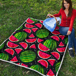 Black Watermelon Pieces Pattern Print Quilt