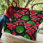 Black Watermelon Pieces Pattern Print Quilt