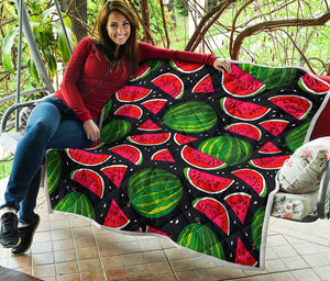 Black Watermelon Pieces Pattern Print Quilt