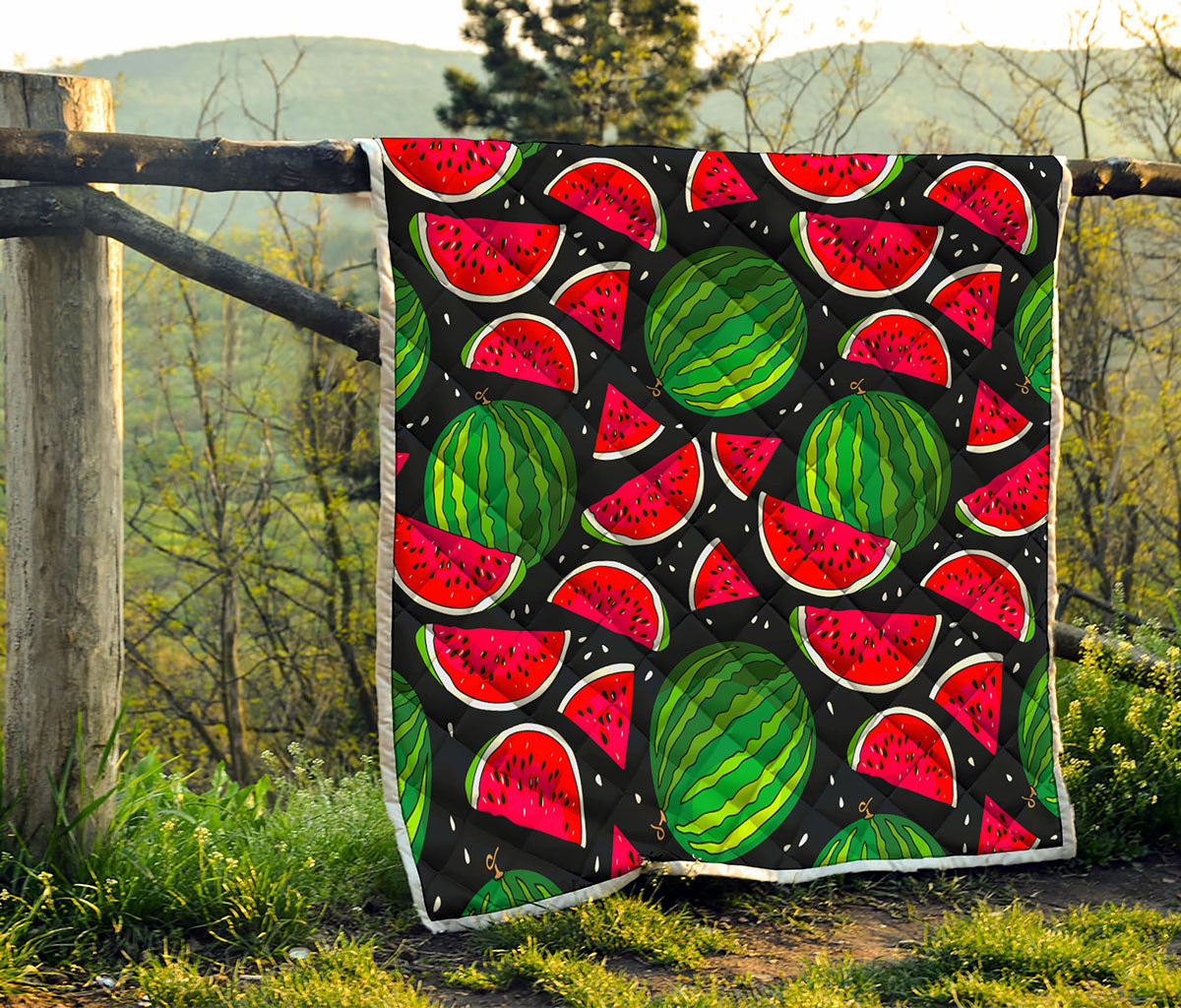 Black Watermelon Pieces Pattern Print Quilt