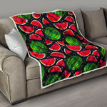 Black Watermelon Pieces Pattern Print Quilt