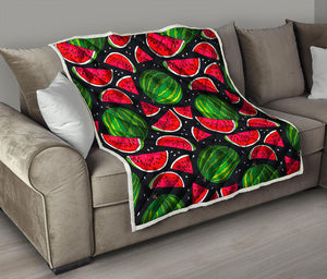 Black Watermelon Pieces Pattern Print Quilt