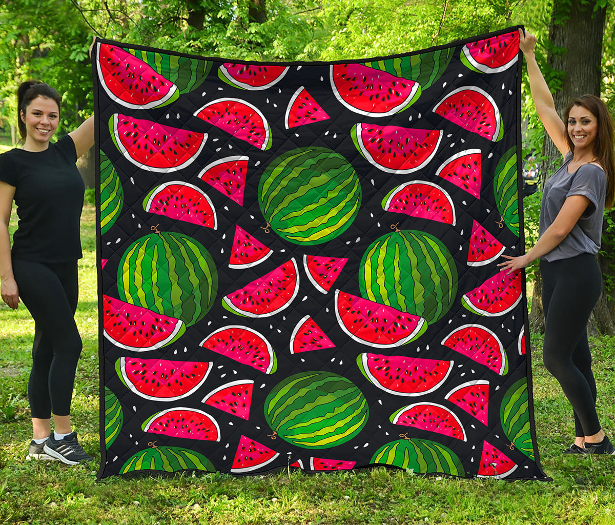 Black Watermelon Pieces Pattern Print Quilt