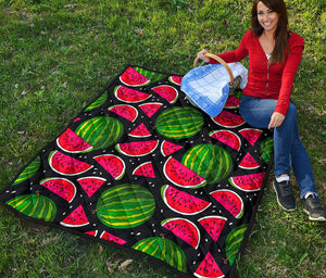 Black Watermelon Pieces Pattern Print Quilt