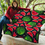 Black Watermelon Pieces Pattern Print Quilt