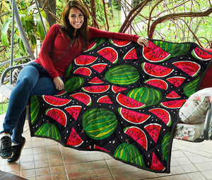 Black Watermelon Pieces Pattern Print Quilt