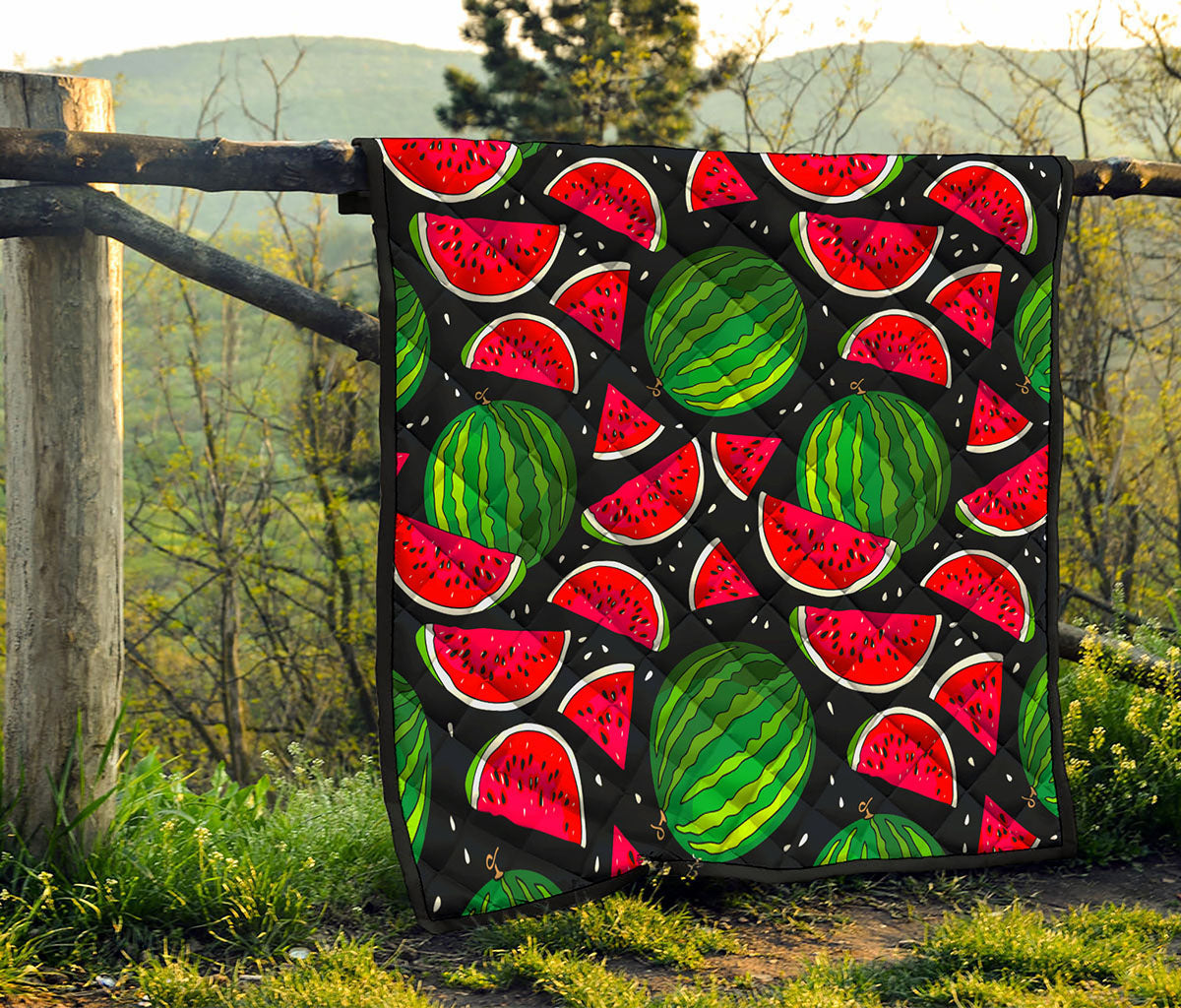 Black Watermelon Pieces Pattern Print Quilt