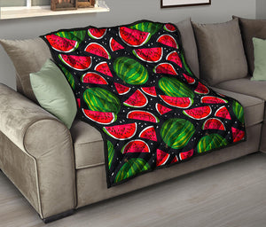 Black Watermelon Pieces Pattern Print Quilt