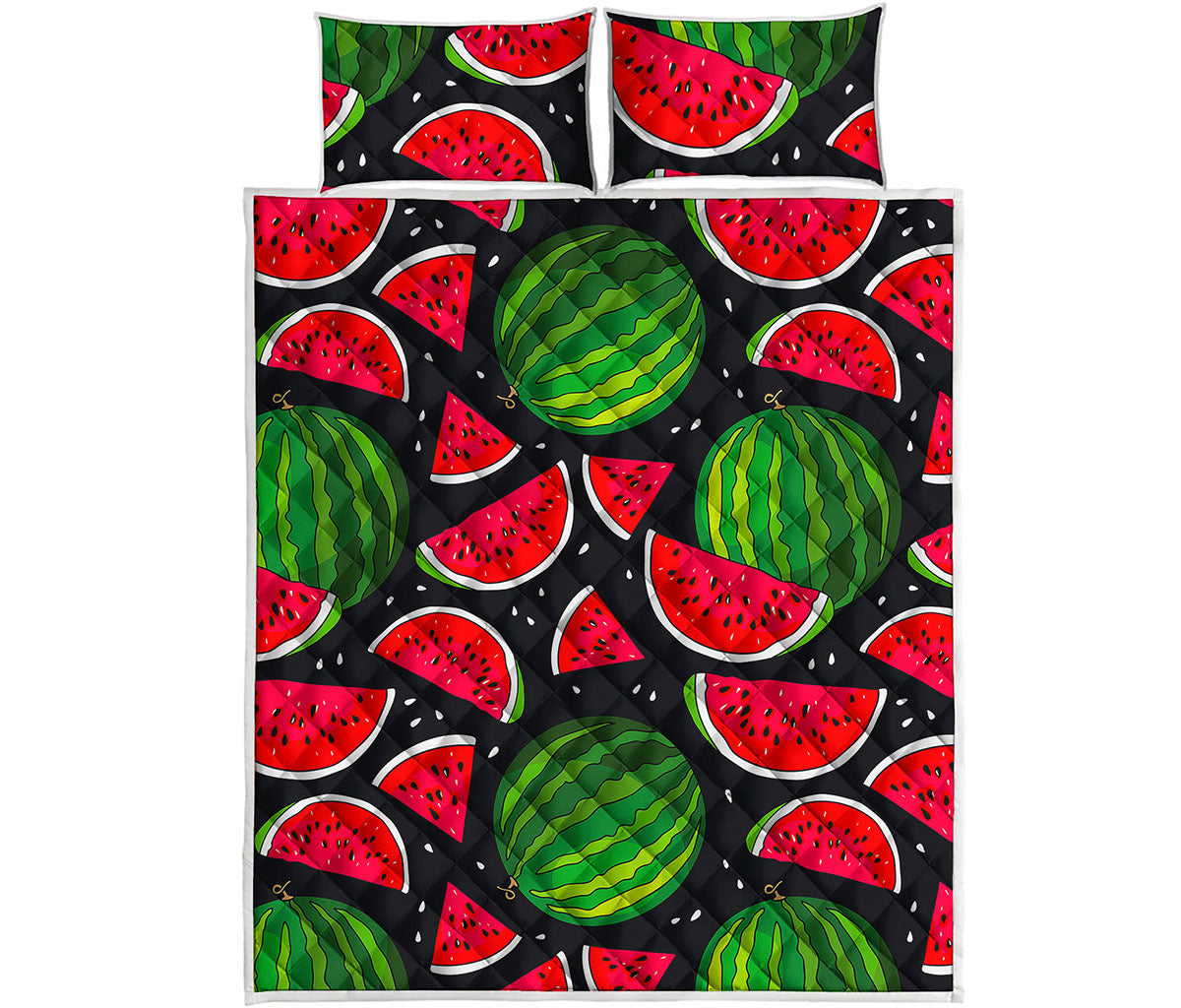 Black Watermelon Pieces Pattern Print Quilt Bed Set