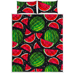 Black Watermelon Pieces Pattern Print Quilt Bed Set