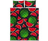 Black Watermelon Pieces Pattern Print Quilt Bed Set