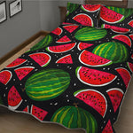 Black Watermelon Pieces Pattern Print Quilt Bed Set