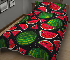 Black Watermelon Pieces Pattern Print Quilt Bed Set