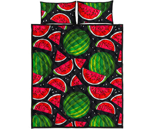 Black Watermelon Pieces Pattern Print Quilt Bed Set