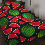 Black Watermelon Pieces Pattern Print Quilt Bed Set