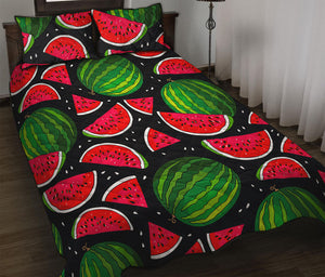 Black Watermelon Pieces Pattern Print Quilt Bed Set