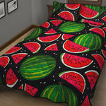 Black Watermelon Pieces Pattern Print Quilt Bed Set