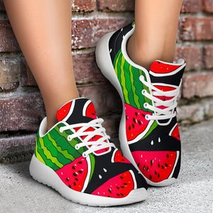 Black Watermelon Pieces Pattern Print Sport Shoes GearFrost