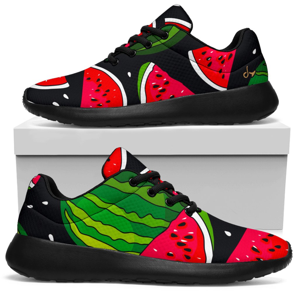 Black Watermelon Pieces Pattern Print Sport Shoes GearFrost