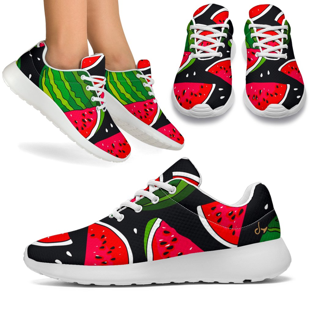 Black Watermelon Pieces Pattern Print Sport Shoes GearFrost