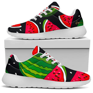 Black Watermelon Pieces Pattern Print Sport Shoes GearFrost