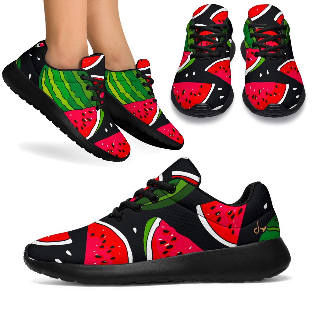 Black Watermelon Pieces Pattern Print Sport Shoes GearFrost