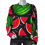 Black Watermelon Pieces Pattern Print Women's Crewneck Sweatshirt GearFrost