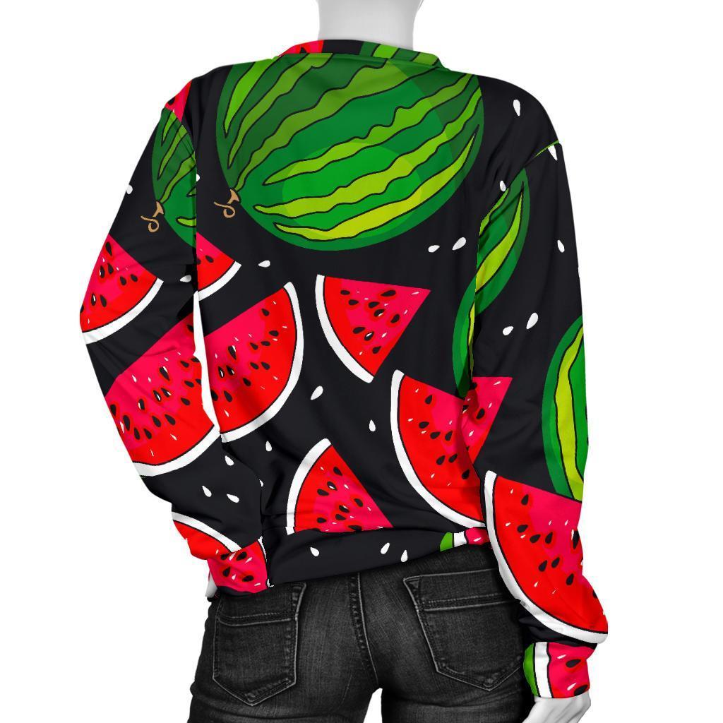 Black Watermelon Pieces Pattern Print Women's Crewneck Sweatshirt GearFrost