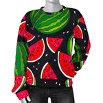 Black Watermelon Pieces Pattern Print Women's Crewneck Sweatshirt GearFrost