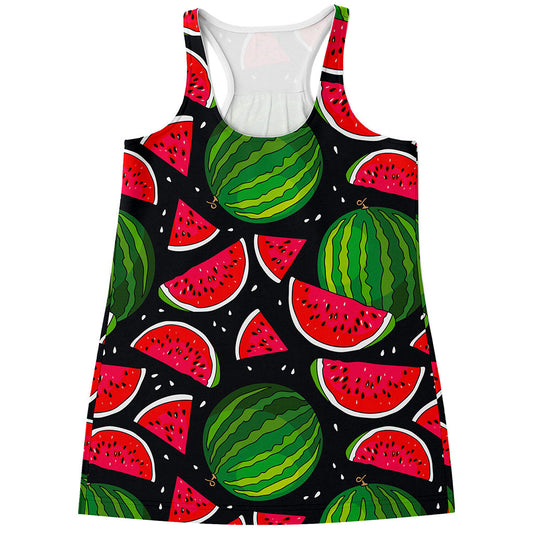 Black Watermelon Pieces Pattern Print Women's Racerback Tank Top