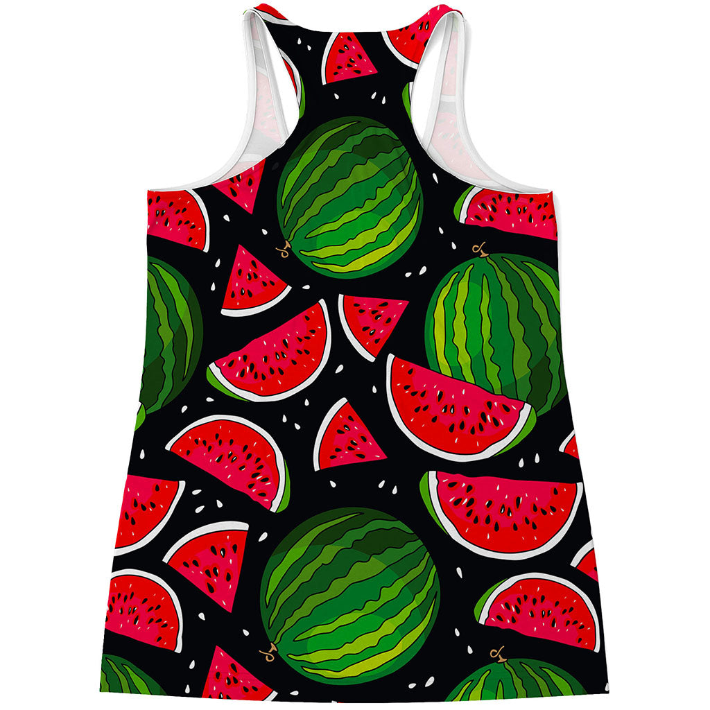 Black Watermelon Pieces Pattern Print Women's Racerback Tank Top
