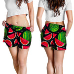 Black Watermelon Pieces Pattern Print Women's Shorts