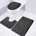 Black Western Damask Floral Print 3 Piece Bath Mat Set