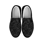 Black Western Damask Floral Print Black Slip On Shoes
