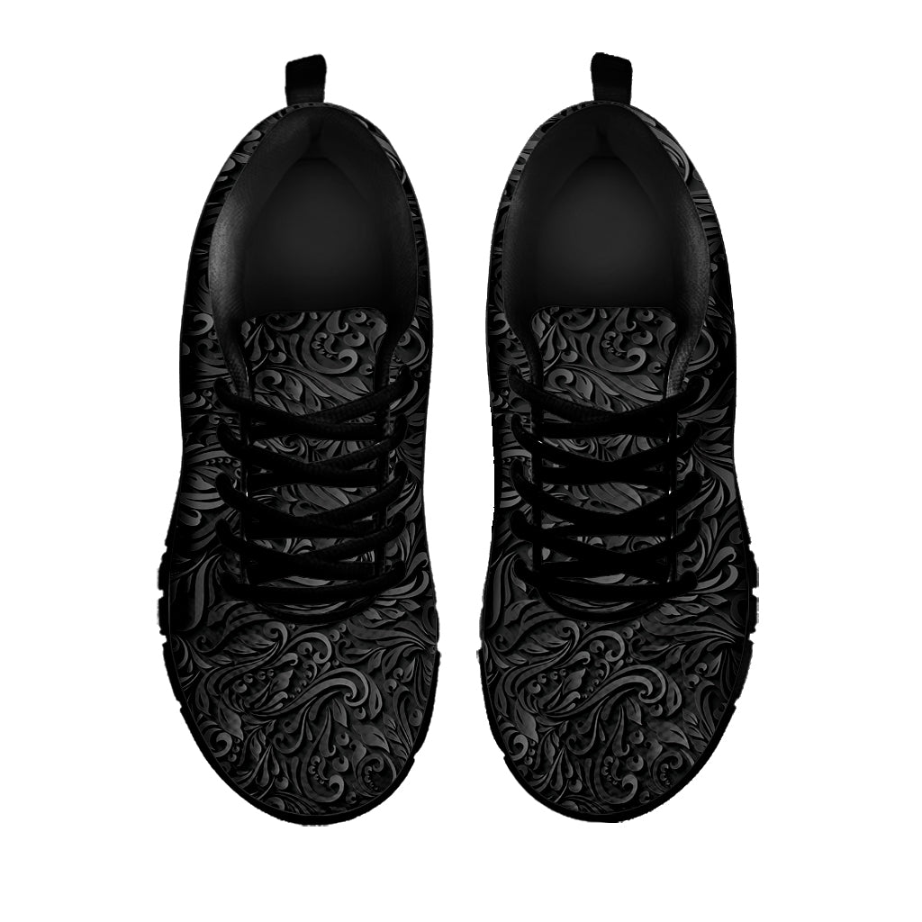 Black Western Damask Floral Print Black Sneakers