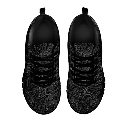 Black Western Damask Floral Print Black Sneakers