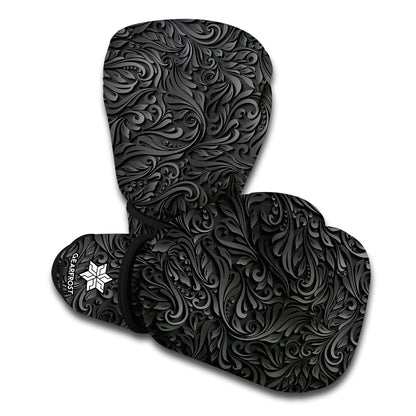 Black Western Damask Floral Print Boxing Gloves
