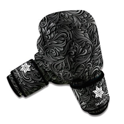 Black Western Damask Floral Print Boxing Gloves