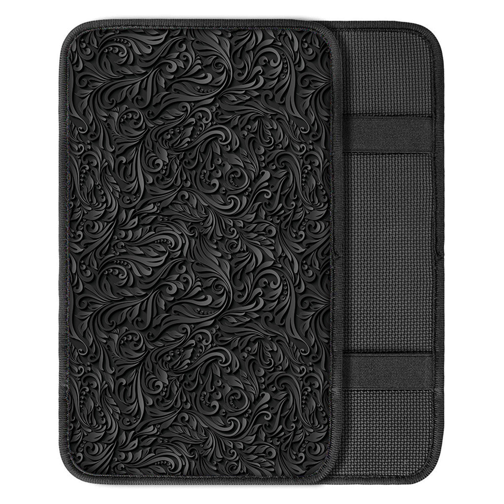 Black Western Damask Floral Print Car Center Console Cover