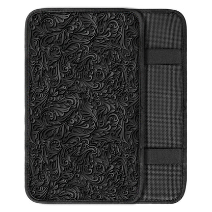 Black Western Damask Floral Print Car Center Console Cover