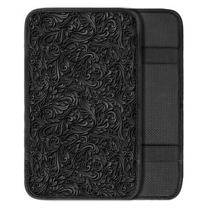 Black Western Damask Floral Print Car Center Console Cover
