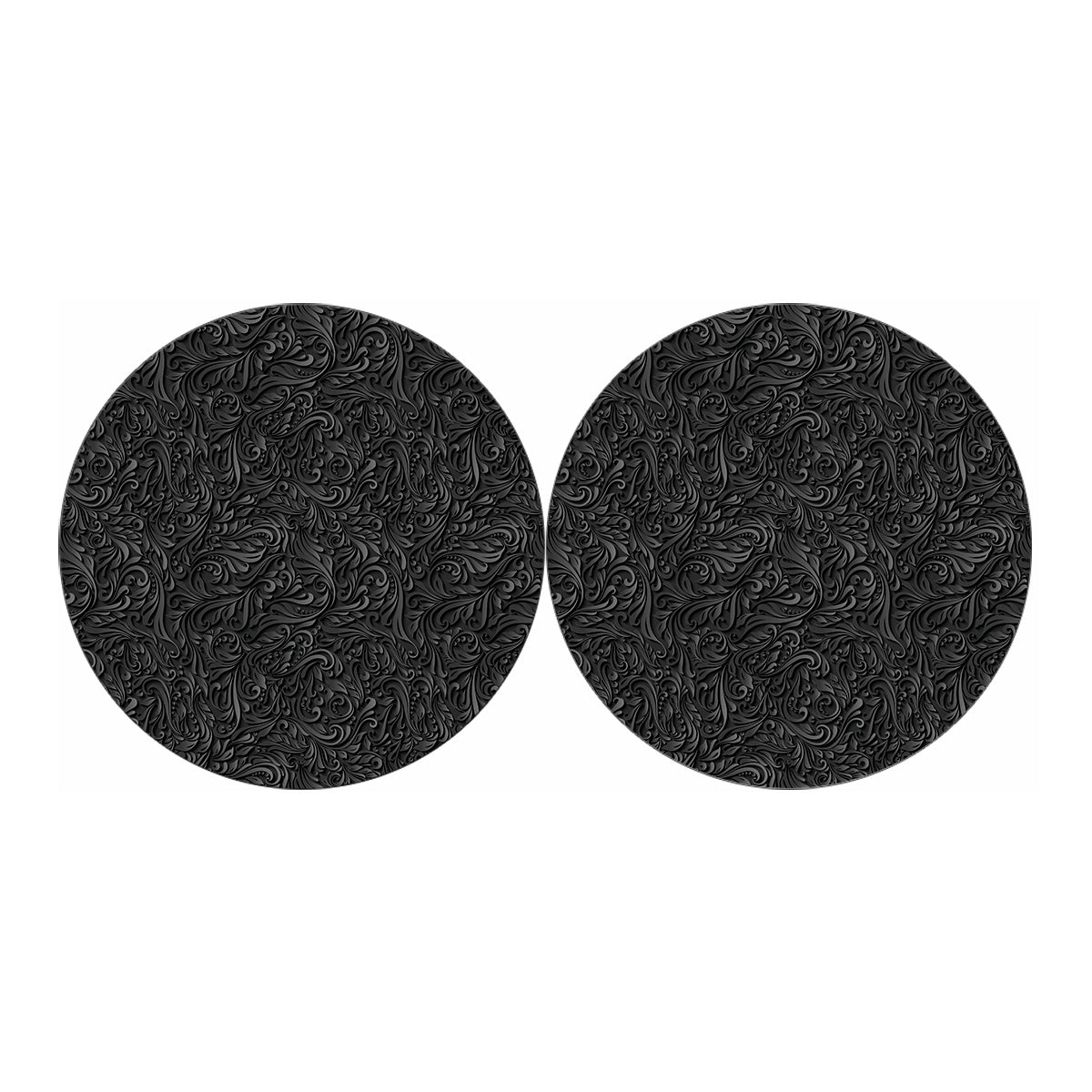 Black Western Damask Floral Print Car Coasters