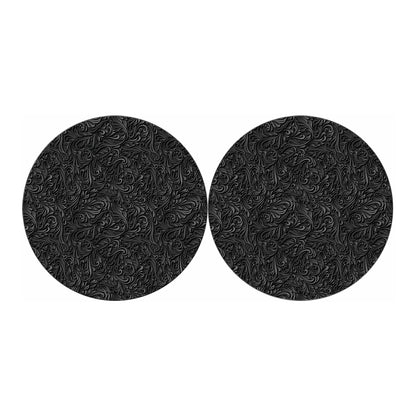 Black Western Damask Floral Print Car Coasters