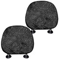 Black Western Damask Floral Print Car Headrest Covers