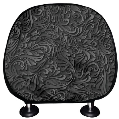 Black Western Damask Floral Print Car Headrest Covers