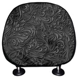 Black Western Damask Floral Print Car Headrest Covers