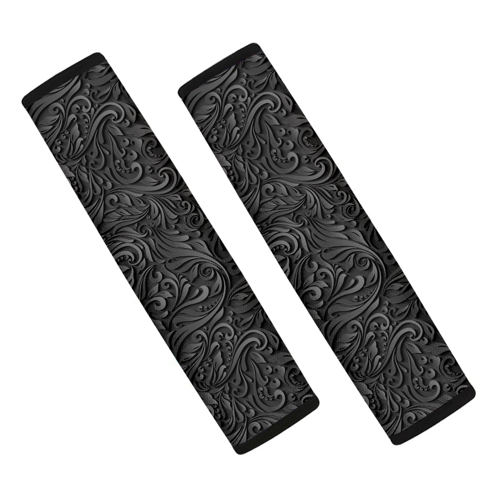 Black Western Damask Floral Print Car Seat Belt Covers