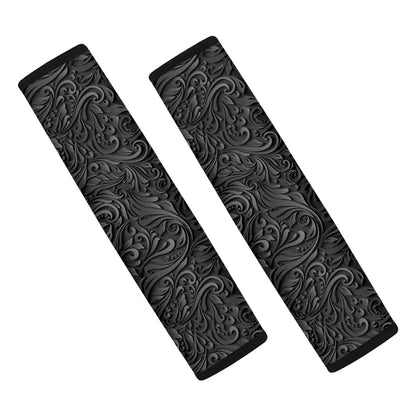 Black Western Damask Floral Print Car Seat Belt Covers